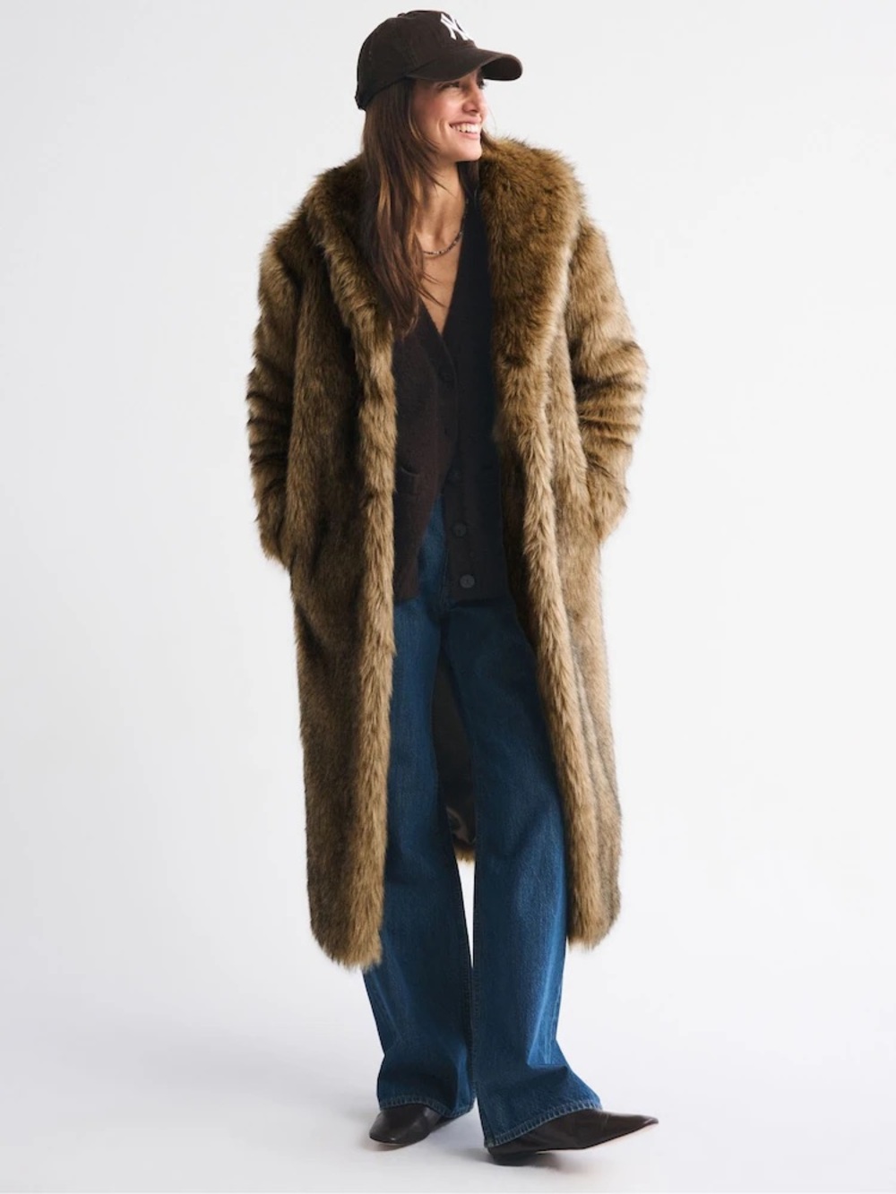 Brown Full Length Faux-Fur Coat - Picture 2 of 5